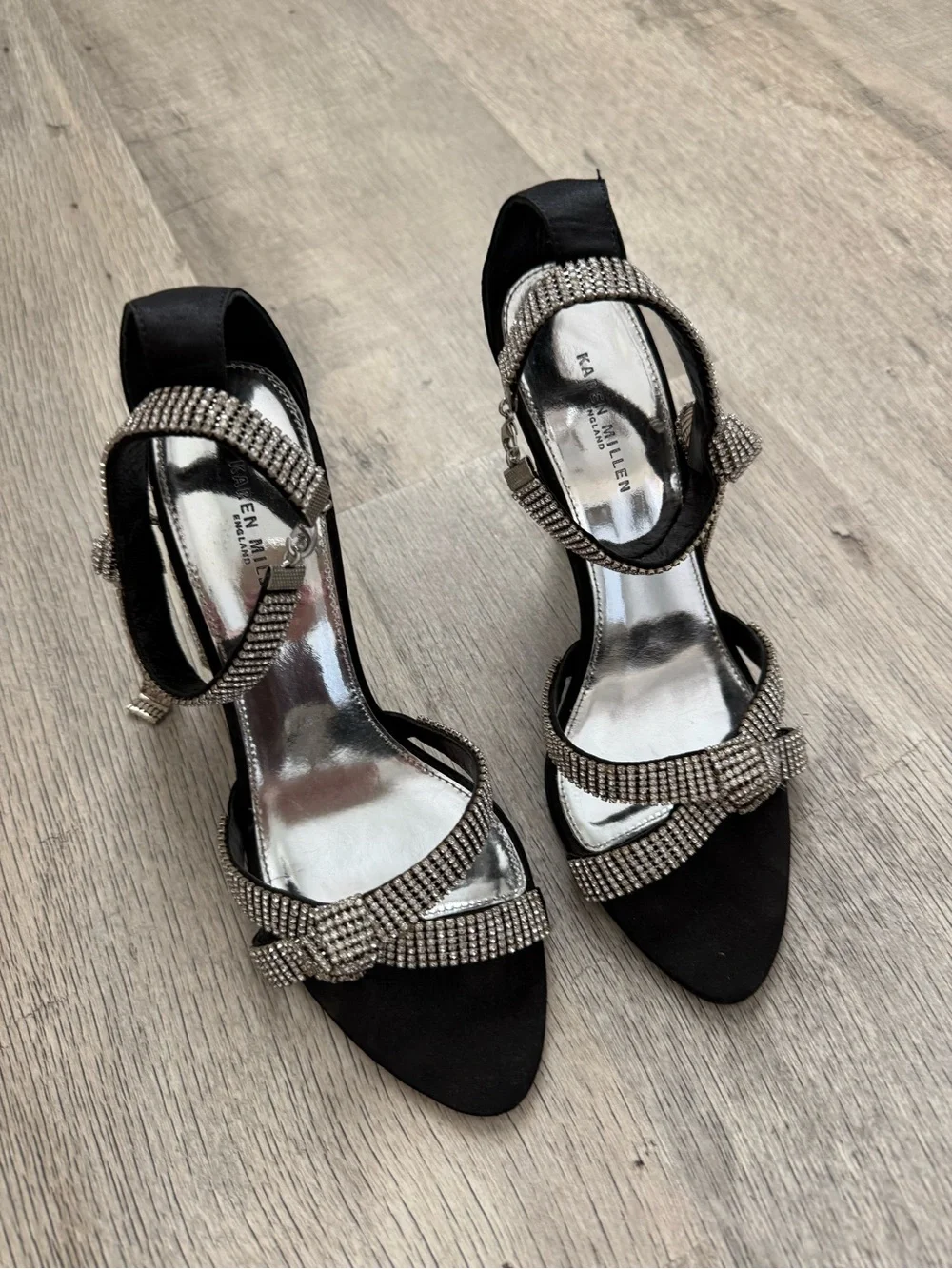 Karen Millen Black Rhinestone Strappy High Heels